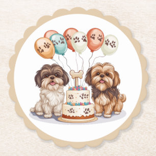 Birthday Shih Tzu Dogs Birthday Cake Paper Coaster