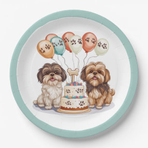 Birthday Shih Tzu Dogs Birthday Cake Paper Plate