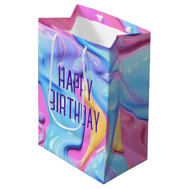 Birthday Shiny Plastic Bubble Abstract Medium Gift Bag (Front Angled)