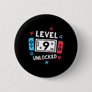 Birthday Shirt Boy Level 9 Unlocked Video Game Par 6 Cm Round Badge