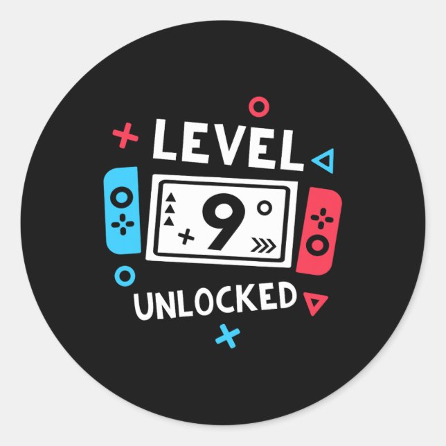 Birthday Shirt Boy Level 9 Unlocked Video Game Par Classic Round Sticker (Front)