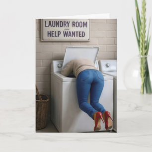 Birthday Short Woman Headfirst In a Washer Card