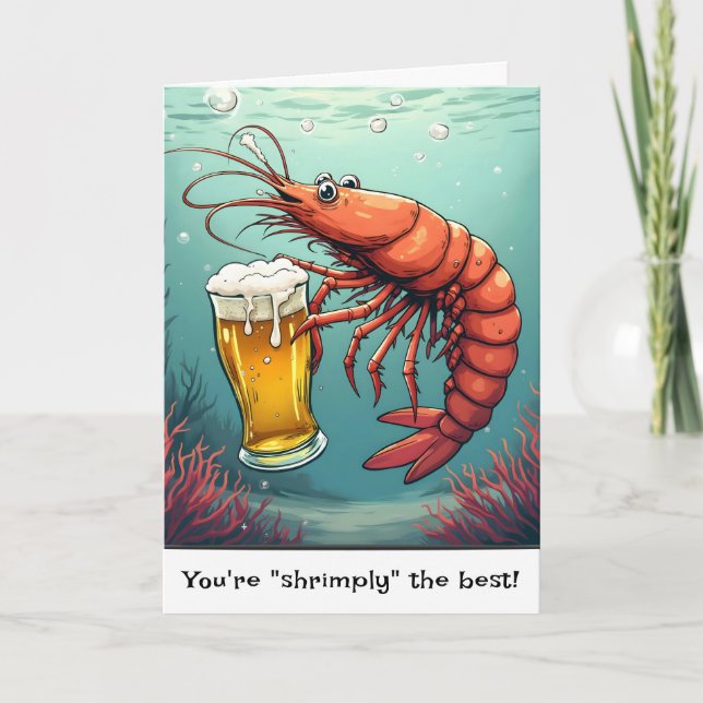 Birthday Shrimp With a Beer Glass Card (Front)