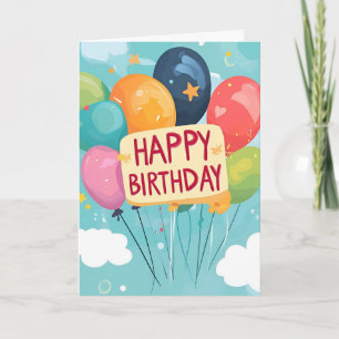 Birthday Sign & Ballons on Turquoise Birthday Card