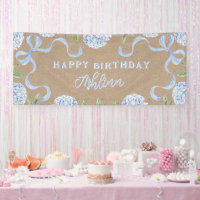 Birthday Sign, Kraft Colored Blue Hydranagea