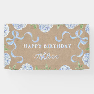Birthday Sign, Kraft Coloured Blue Hydrangea Small Banner