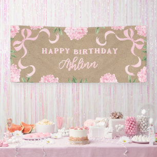 Birthday Sign, Kraft Coloured Pink Hydranagea Banner