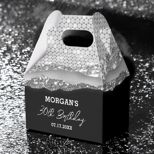 Birthday Silver Black Glitter Name Thank You Favour Box (Creator Uploaded)