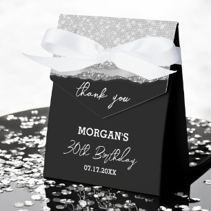 Birthday Silver Black Glitter Name Thank You Favour Box