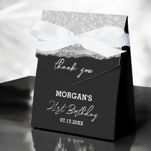 Birthday Silver Black Glitter Name Thank You Favour Box