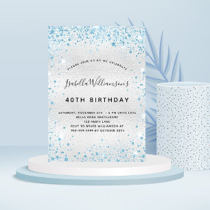 Birthday silver blue glitter sparkle elegant  invitation
