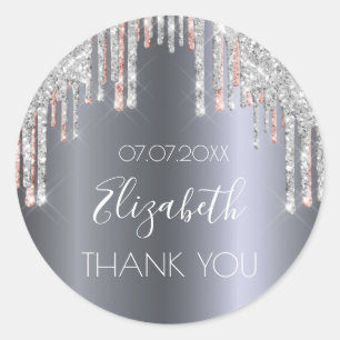 Birthday silver blush pink glitter Thank You Classic Round Sticker
