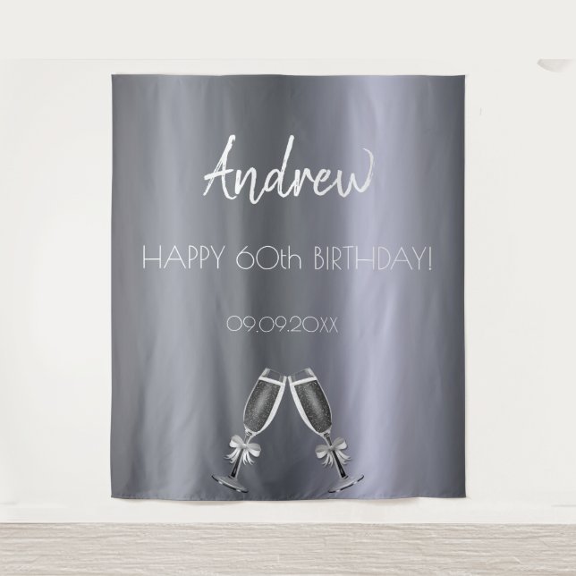 Birthday silver fox men guys grey modern cheers tapestry (Front)