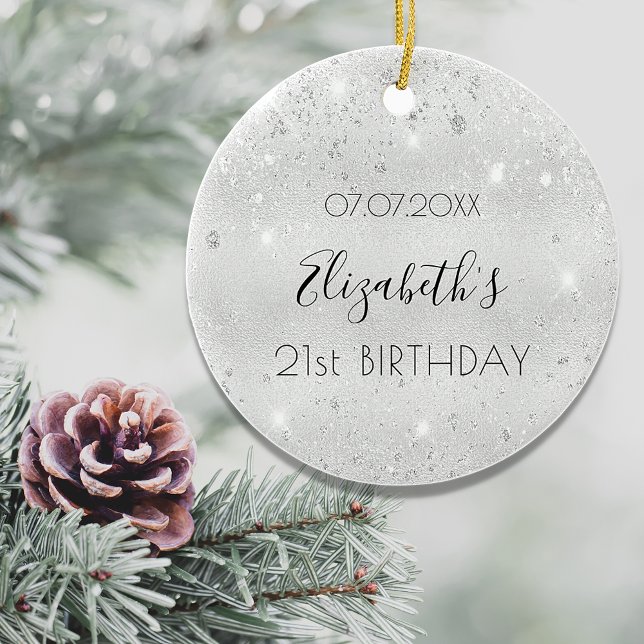 Birthday silver glitter dust name elegant ceramic tree decoration (Creator Uploaded)