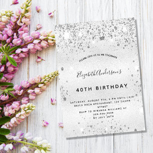 Birthday silver glitter elegant glamourous invitation