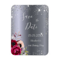 Birthday silver glitter floral Save the Date