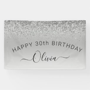 Birthday Silver Glitter Girly Modern Banner