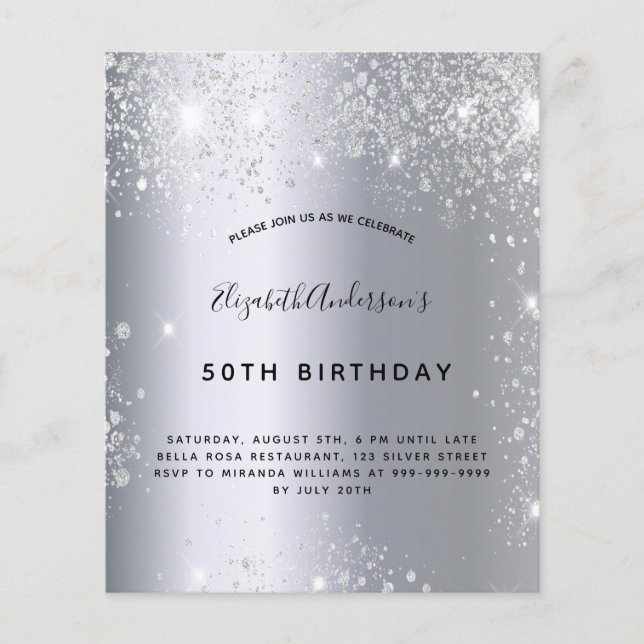 Birthday silver glitter invitation (Front)