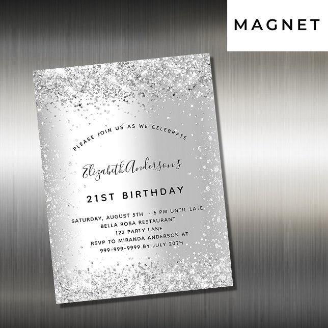 Birthday silver glitter luxury invitation magnet (Creator Uploaded)