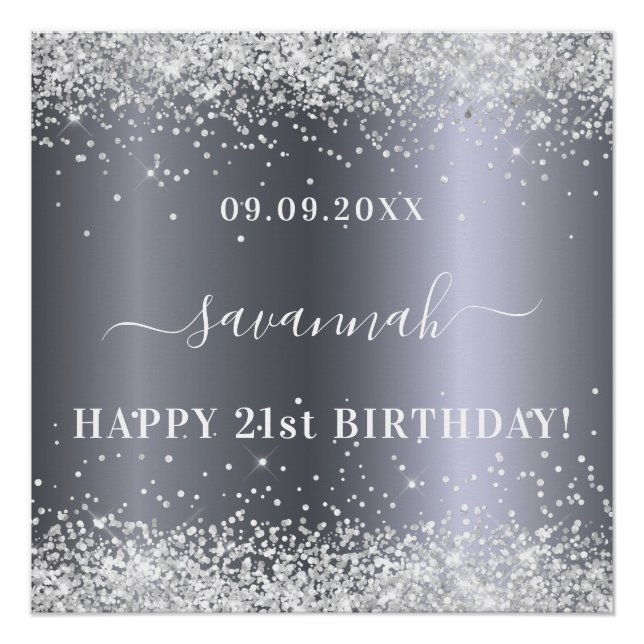 Birthday silver glitter name decoration (Front)