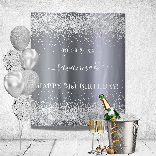 Birthday silver glitter name decoration tapestry (Creator Uploaded)