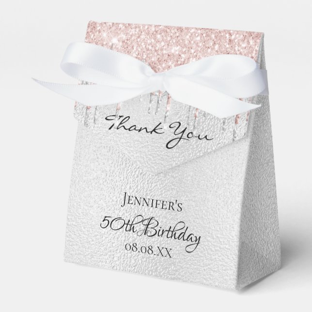 Birthday silver glitter rose gold thank you favour box (Front Side)