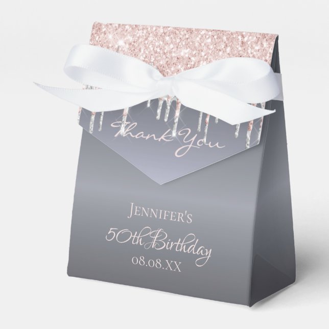 Birthday silver glitter rose gold thank you favour box (Front Side)