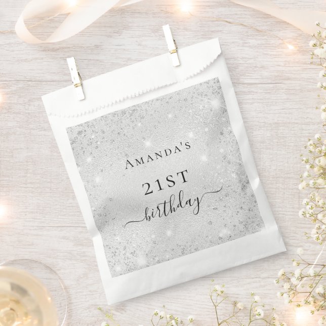 Birthday silver glitter sparkles name elegant favour bags (Clipped)
