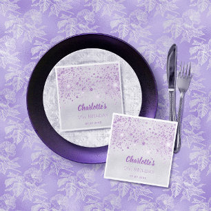 Birthday silver metal purple glitter monogram napkin