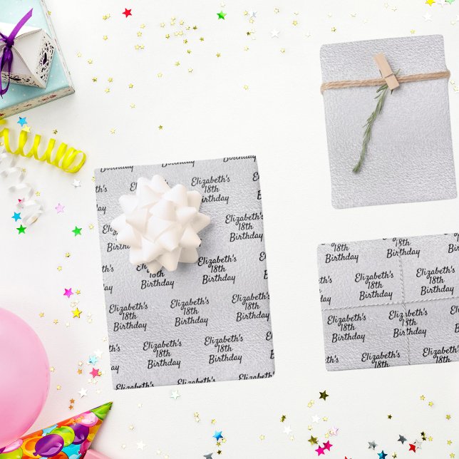 Birthday silver metallic name elegant wrapping paper sheet (Creator Uploaded)
