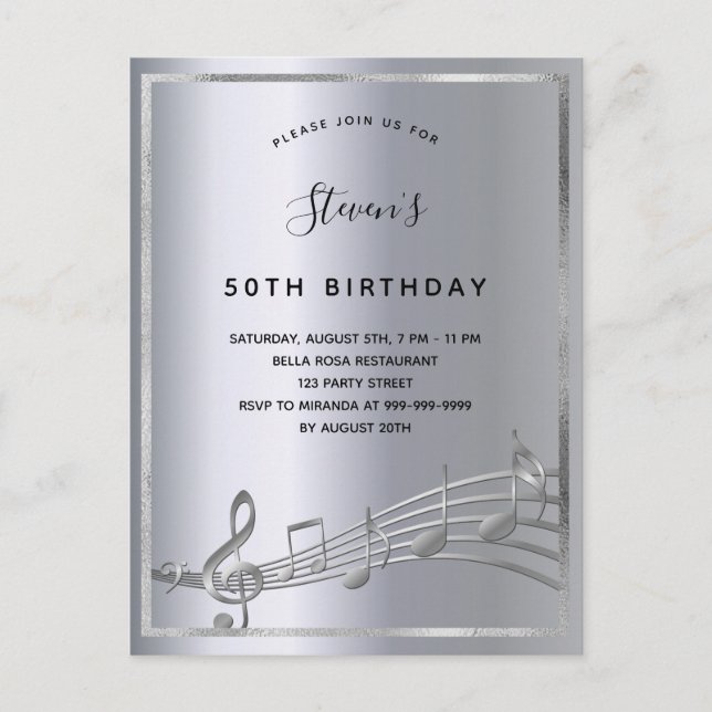 Birthday silver music metal notes (Front)