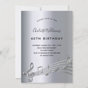 Birthday silver music notes metal 50th invitation