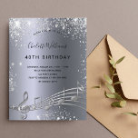 Birthday silver music notes metal glitter 40th<br><div class="desc">A trendy, modern 40th birthday party invitation card. A dark faux silver metallic looking background, with music notes, black coloured letters. Decorated with faux glitter dust. Personalise and add a name and party information. Back: postcard design. Tip: If you don't want it to look like a postcard, click customise, go...</div>