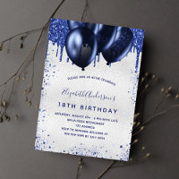 Birthday silver navy blue glitter drips balloons