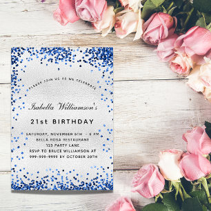 Birthday silver navy blue glitter  invitation