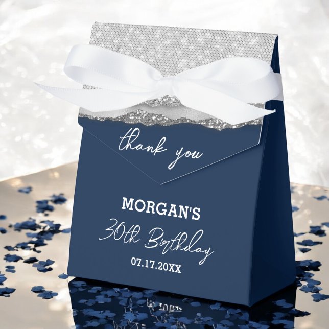 Birthday Silver Navy Blue Glitter Name Thank You Favour Box (Creator Uploaded)