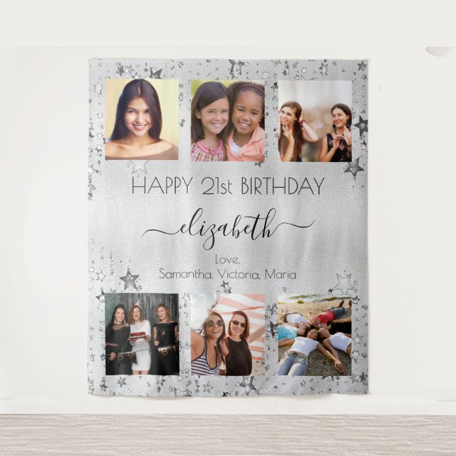 Birthday silver photo collage best friends tapestry (Front)