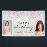 Birthday silver photo purple glitter friends twins banner<br><div class="desc">A banner for a girly and glamourous birthday party for two girls, women. A faux silver metallic looking background with purple and faux silver glitter dust. Add your own 2 two photos of the birthday girls. Text: Happy Birthday. The word Birthday and the names are written with a modern hand...</div>