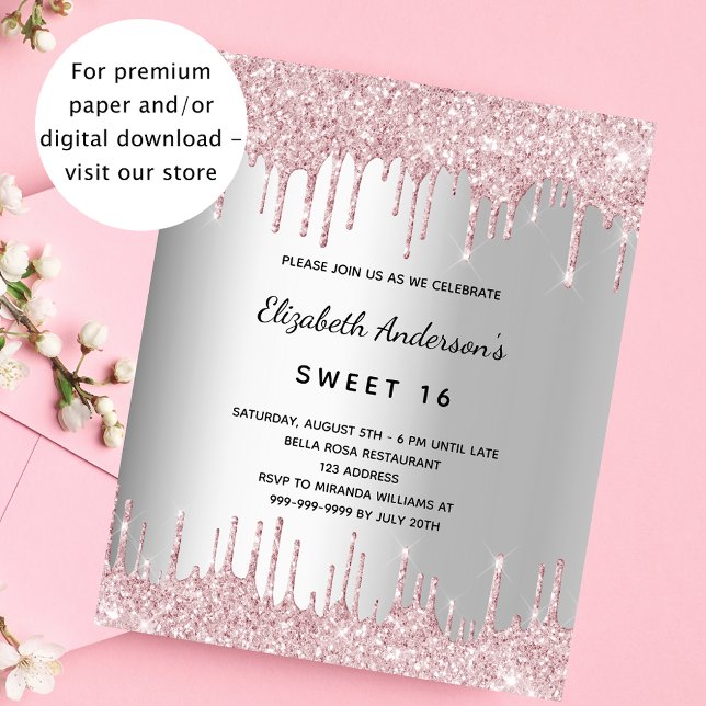 Birthday silver pink glitter budget invitation flyer (Creator Uploaded)