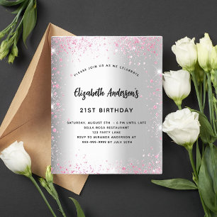 Birthday silver pink glitter budget invitation flyer