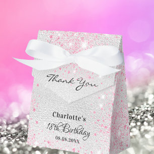 Birthday silver pink glitter thank you favour box