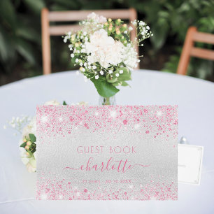 Birthday silver pink name guest book