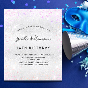 Birthday silver pink purple glitter invitation