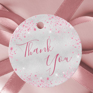 Birthday silver pink sparkles thank you  favour tags