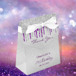Birthday silver purple drips thank you  favour box<br><div class="desc">Elegant, classic, glamourous and girly for a 21st (or any age) birthday party favours. A faux silver looking background. With the text: 21st Birthday and Thank You written with a modern purple coloured hand lettered style script. Decorated with faux silver and purple drips, paint dripping look. Personalise and add a...</div>