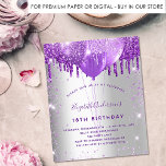 Birthday silver purple glitter budget invitation<br><div class="desc">For an elegant 18th (or any age) birthday.  A stylish faux silver looking background. Decorated with purple faux glitter and balloons.  Personalise and add a name,  age and party details. The name is written with a hand lettered style script</div>