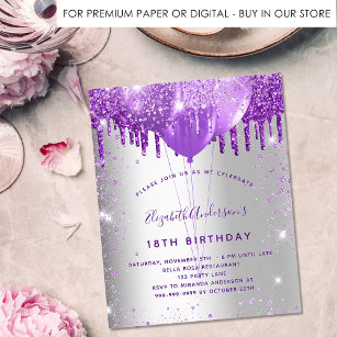 Birthday silver purple glitter budget invitation  flyer