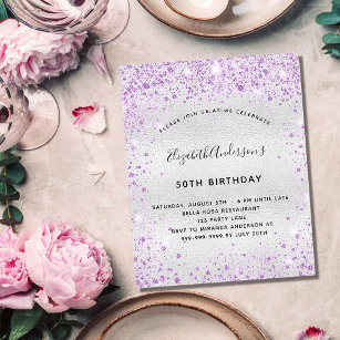 Birthday silver purple glitter budget invitation flyer