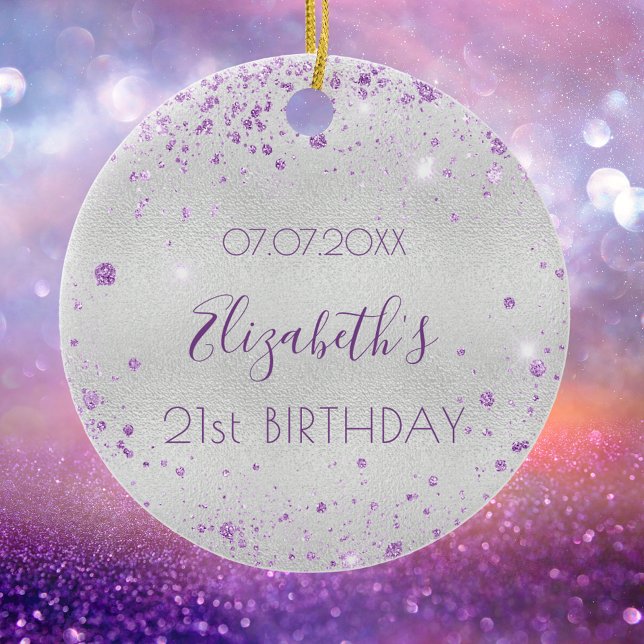 Birthday silver purple glitter dust name elegant ceramic tree decoration (Creator Uploaded)
