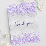 Birthday silver purple glitter dust thank you<br><div class="desc">A feminine and elegant birthday thank you card. A faux silver metallic looking background colour. With purple, violet faux glitter dust. On front large hand lettered script and the text: Thank You. Back: Personalise and add Your thank you note and name. The name is written with a modern hand lettered...</div>